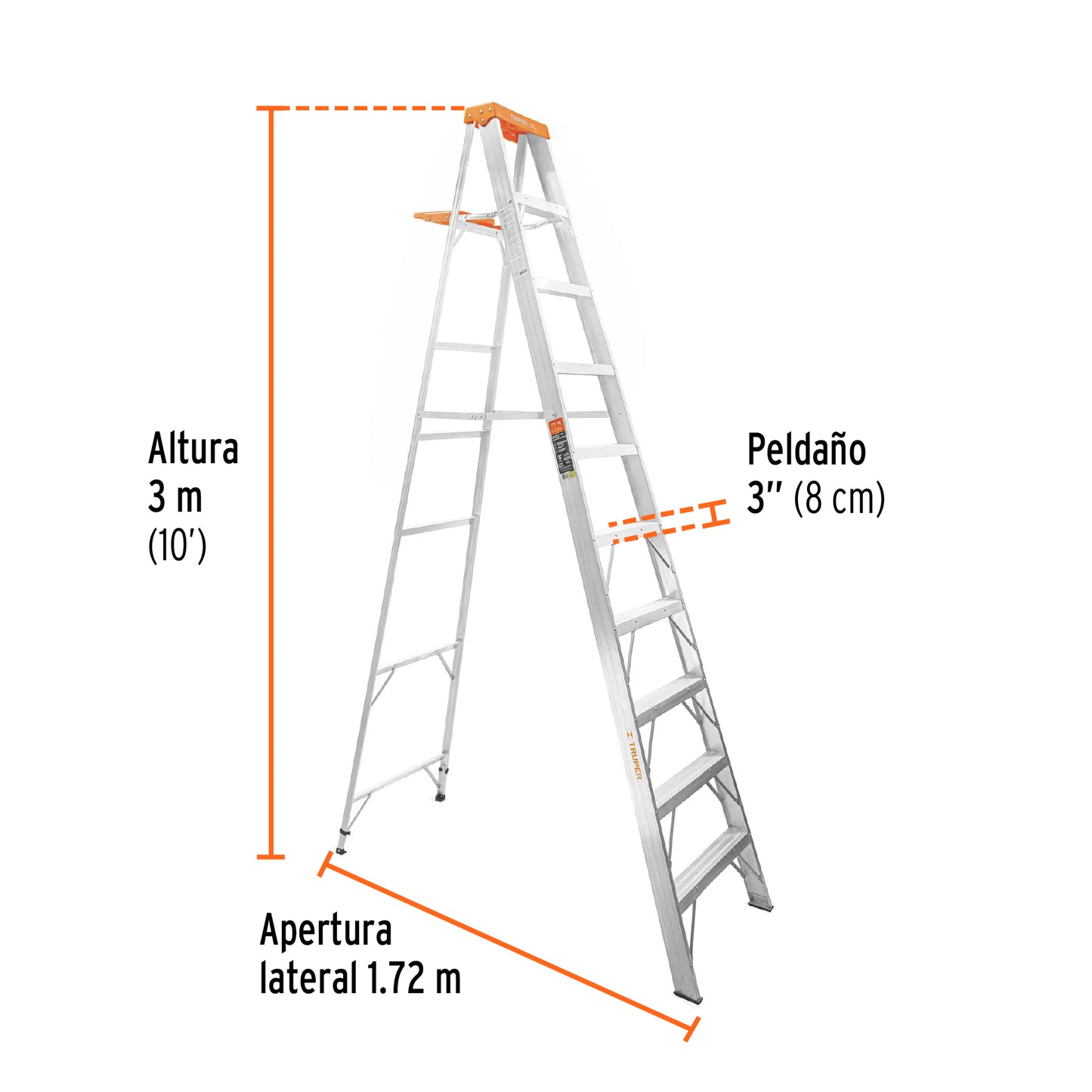 Escalera de tijera tipo II 9 peldaños y bandeja, Truper