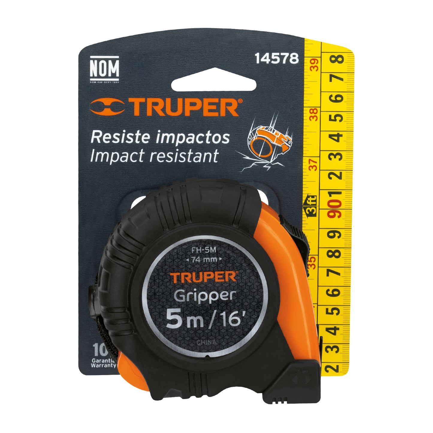 Flexómetro Gripper contra impactos 5M cinta 19 mm, Truper