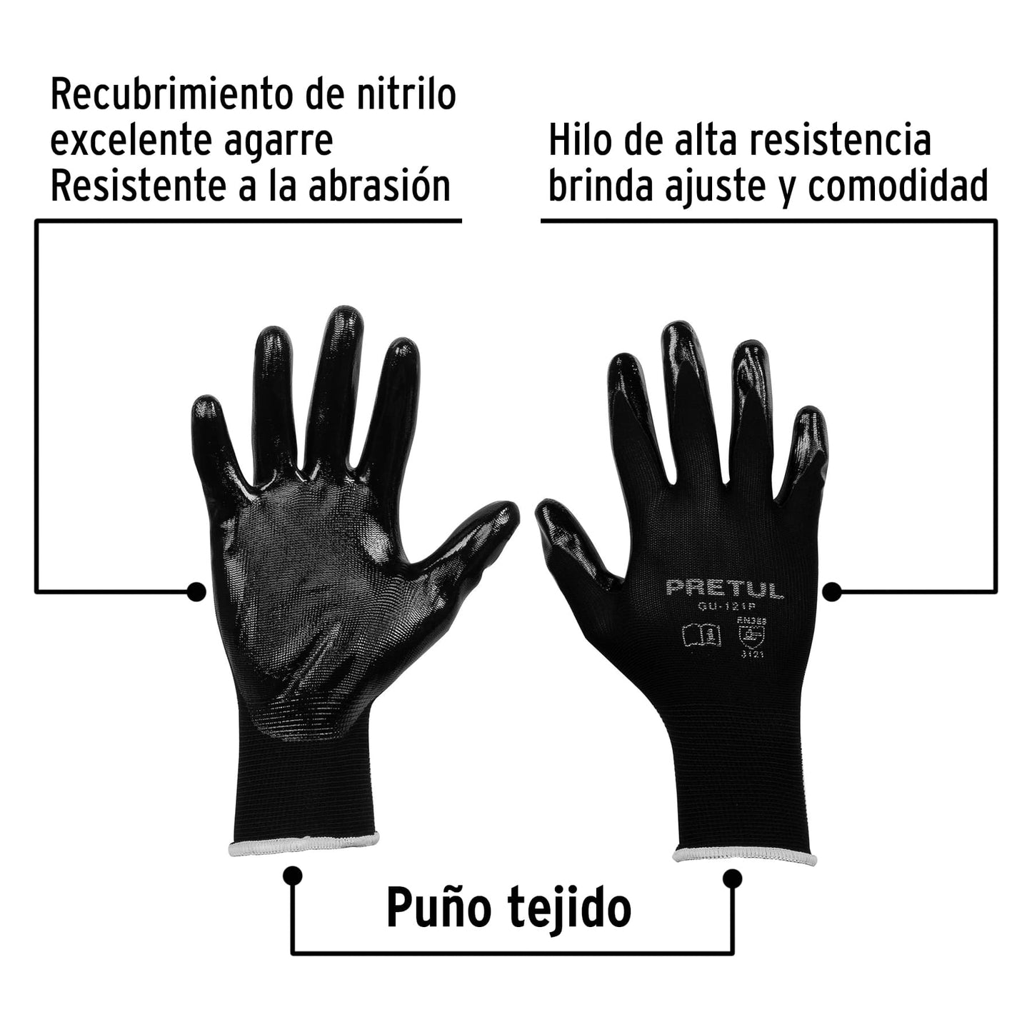 Guantes de nylon recubiertos de nitrilo, CH, PRETUL