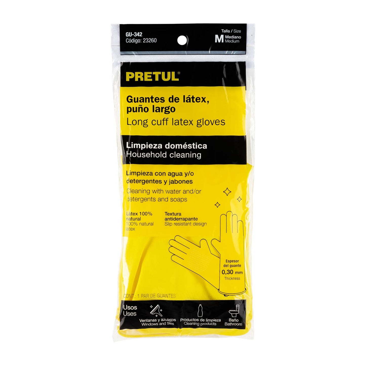 Guantes de latex para limpieza, medianos, PRETUL