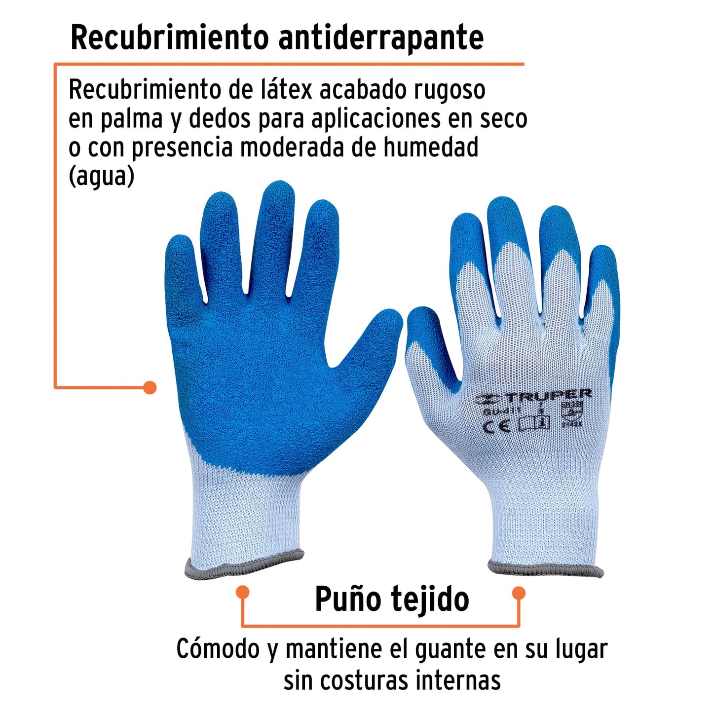Guantes de poliéster recubiertos de latex, CH, TRUPER