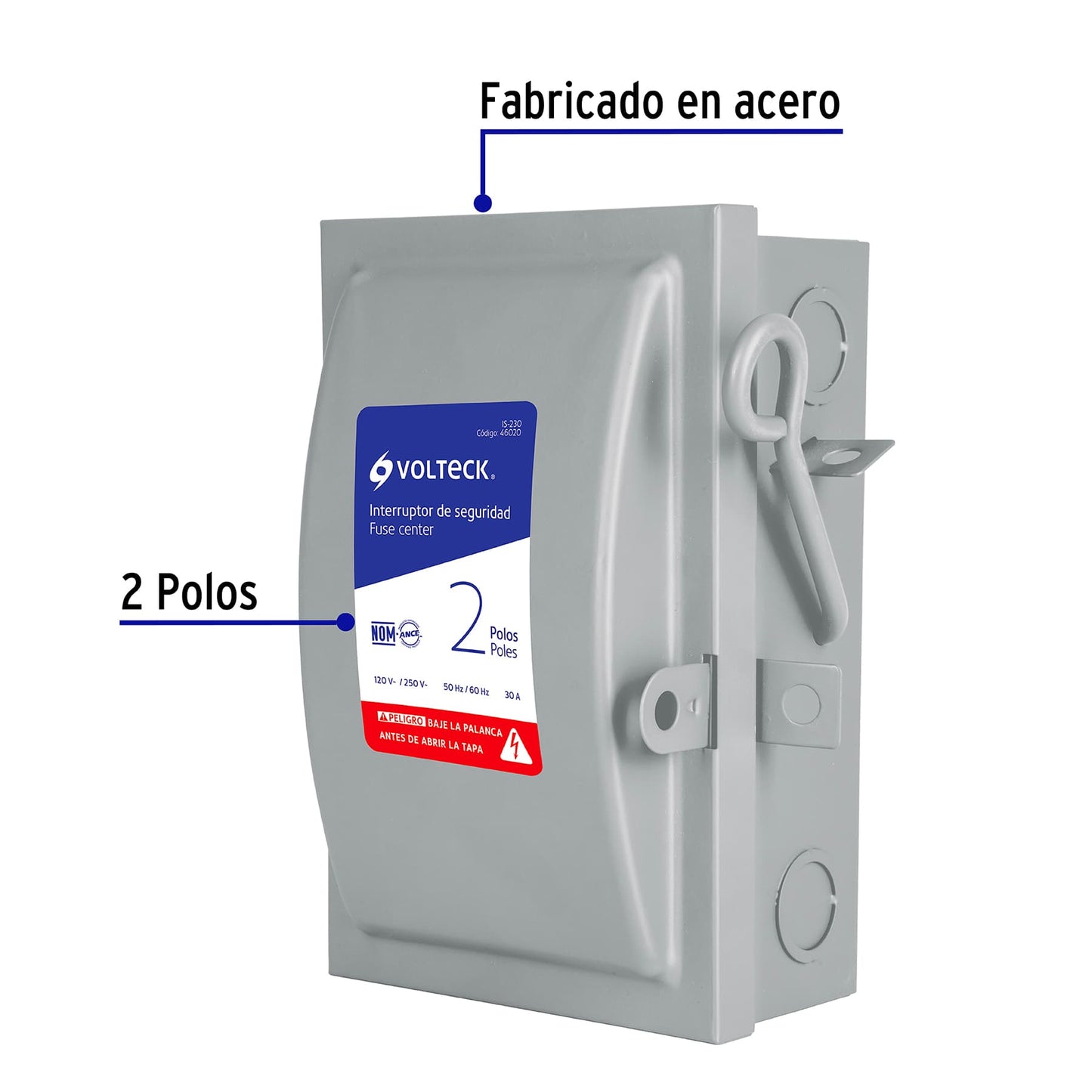 Interruptor De Seguridad 2 Polos, 30 A, Volteck