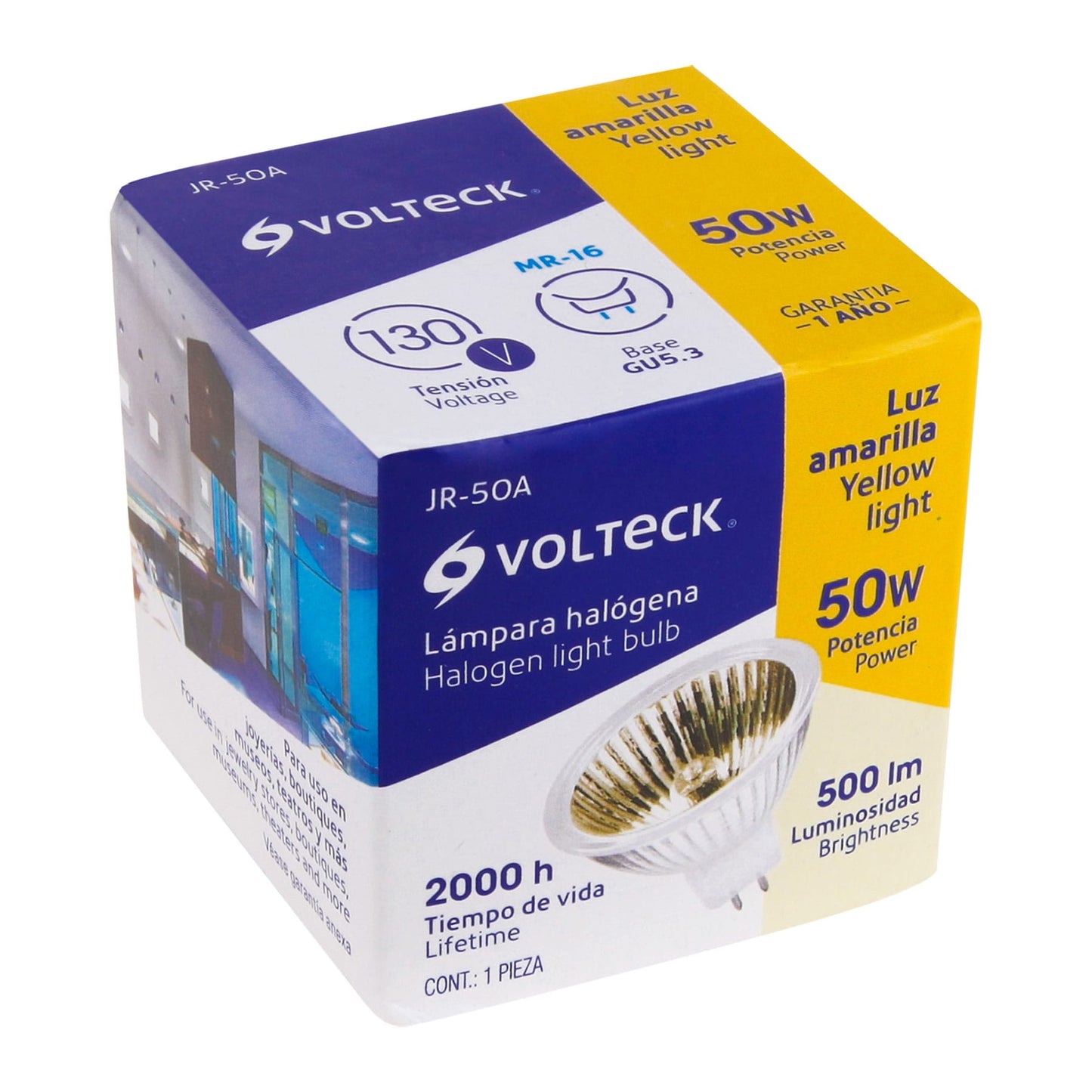 Lámpara De Halógeno Amarillo 50 W Tipo Mr16 En Caja, Volteck