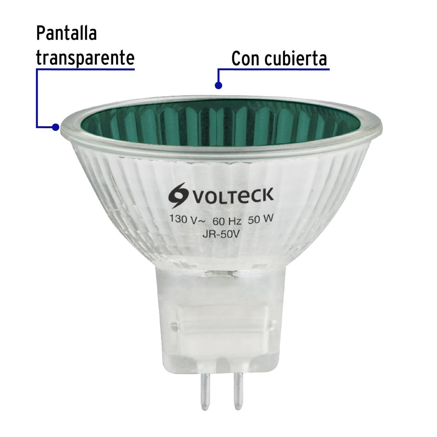 Lámpara De Halógeno Verde 50 W Tipo Mr16 En Caja, Volteck