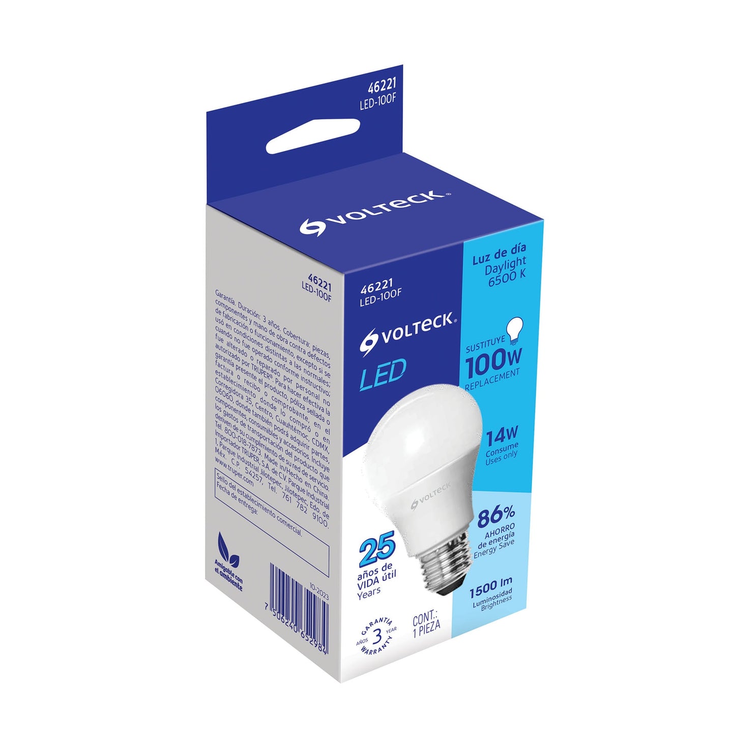 Lámpara Led Tipo Bulbo A19 14 W Luz De Día, Caja, Volteck
