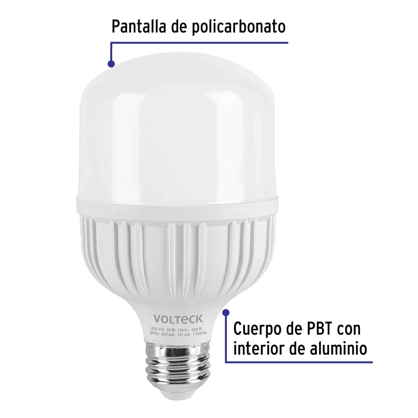 Lámpara de LED alta potencia 20 W luz de día, caja, Volteck