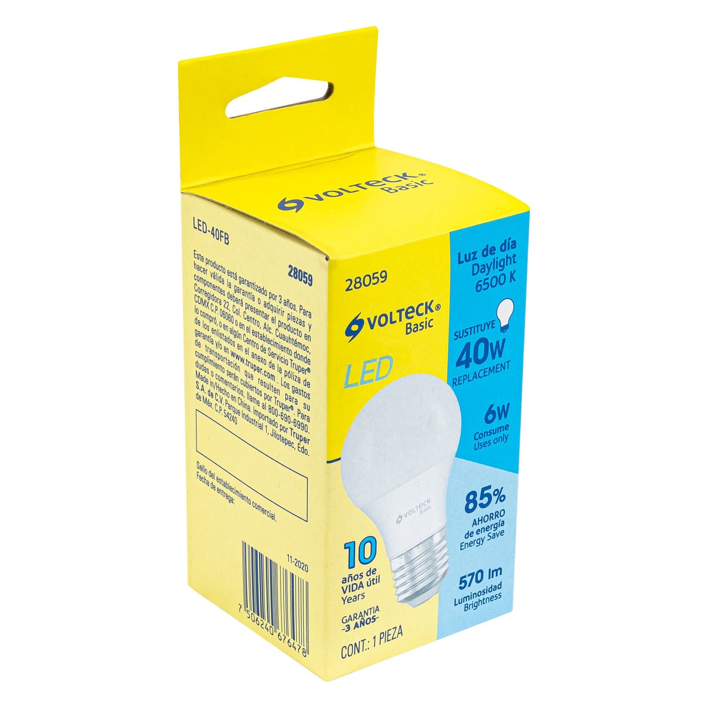 Lámpara de LED tipo bulbo A19 6 W, luz de día, caja, Basic VOLTECK