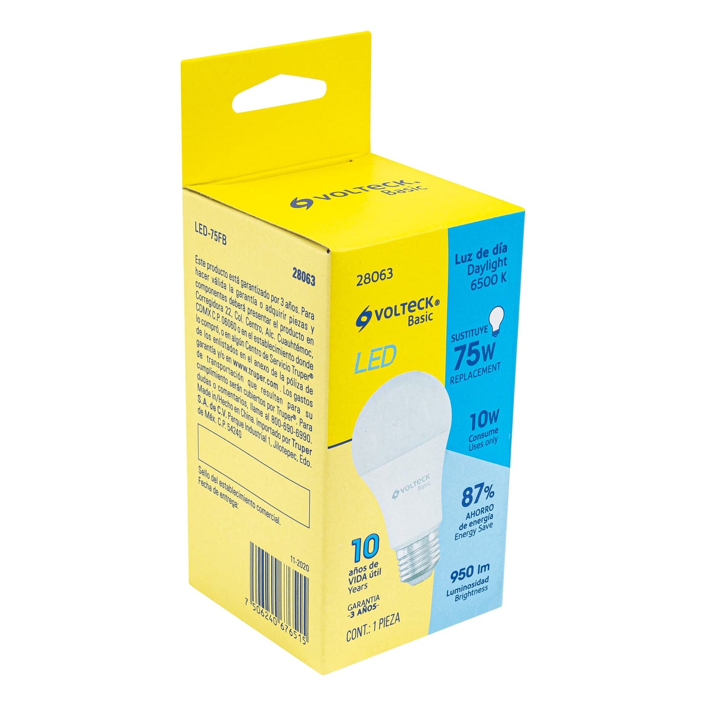 Lámpara Led Tipo Bulbo A19 10 W Luz De Día, Caja, Volteck