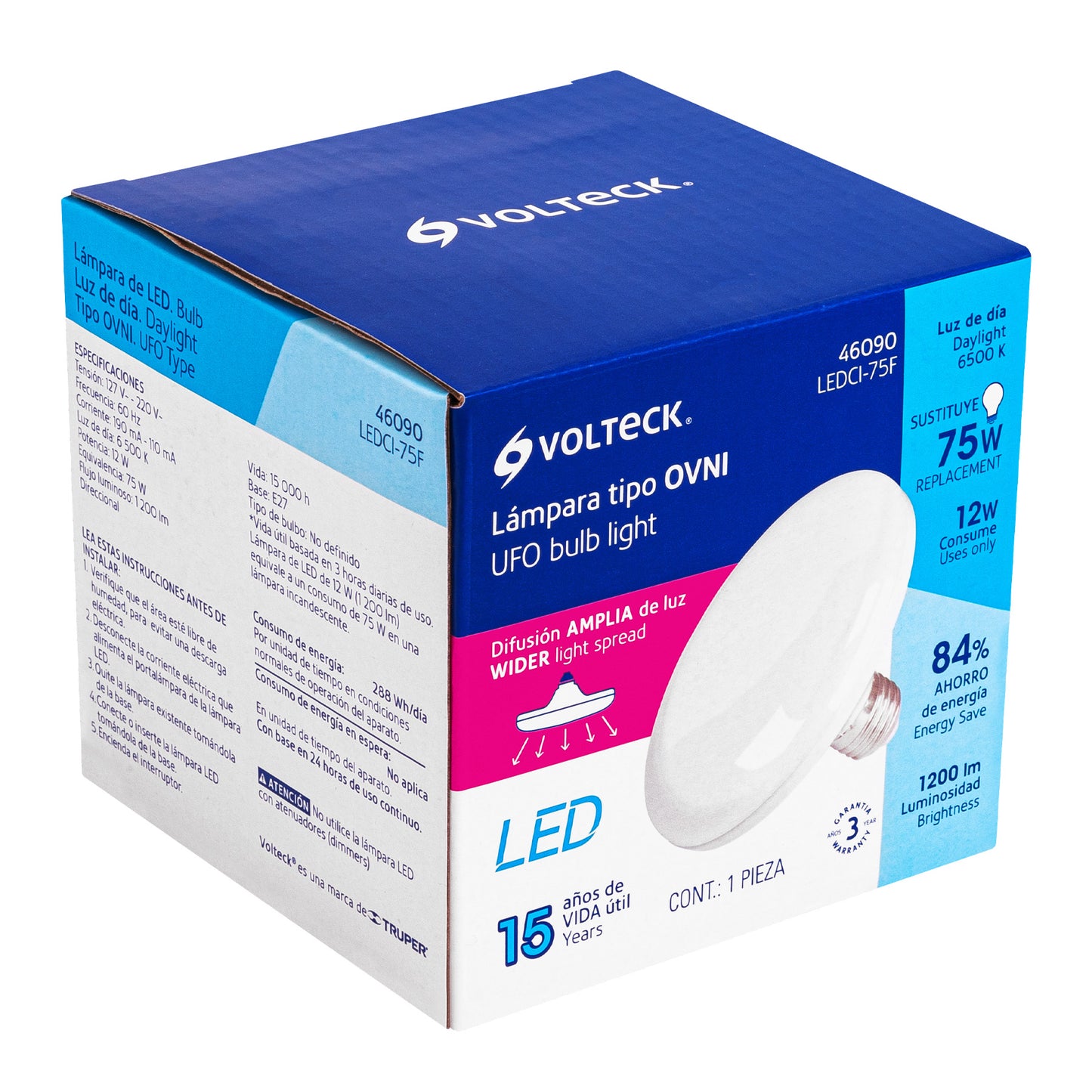 Lámpara De Led Tipo Ovni 12 W Luz De Día, En Caja, Volteck