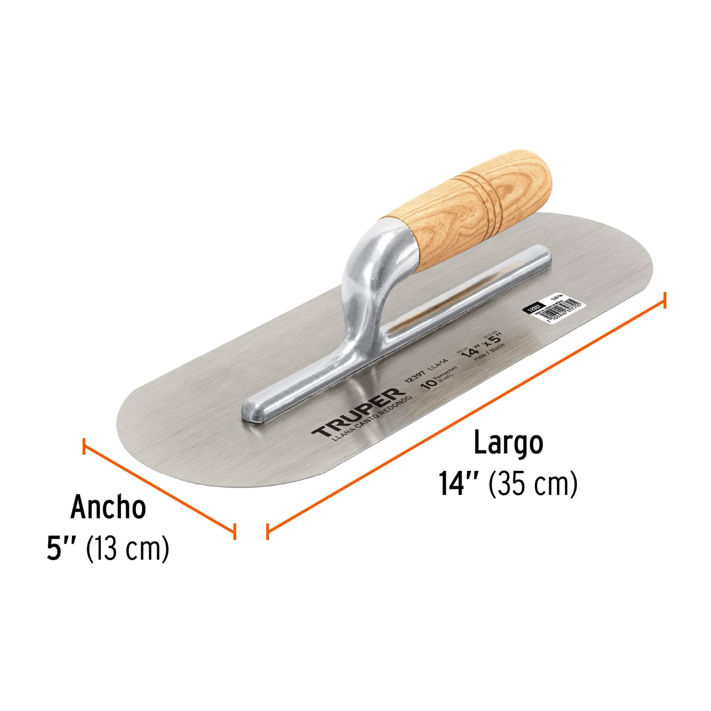 Plancha mango de madera, Canto redondo de 4 Remaches, 14'' TRUPER