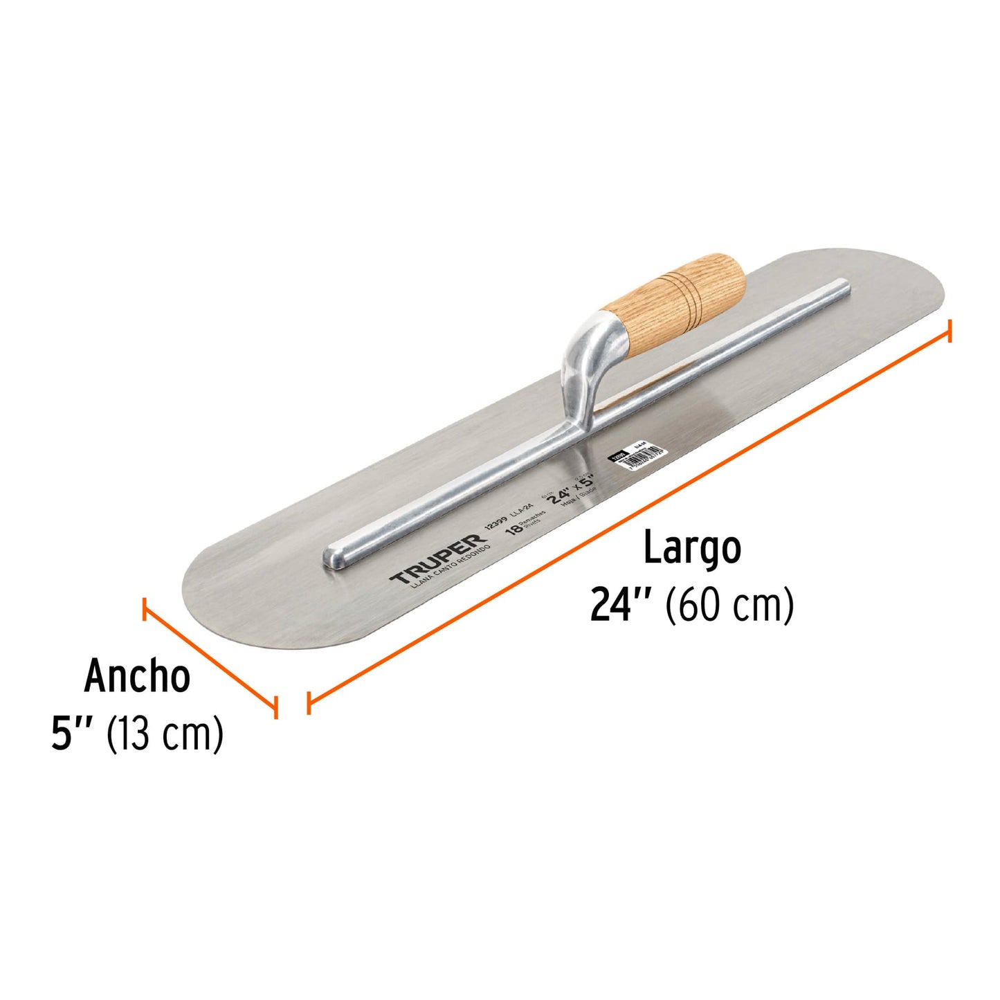 Plancha mango de madera, Canto redondo de 18 Remaches, 24'' TRUPER