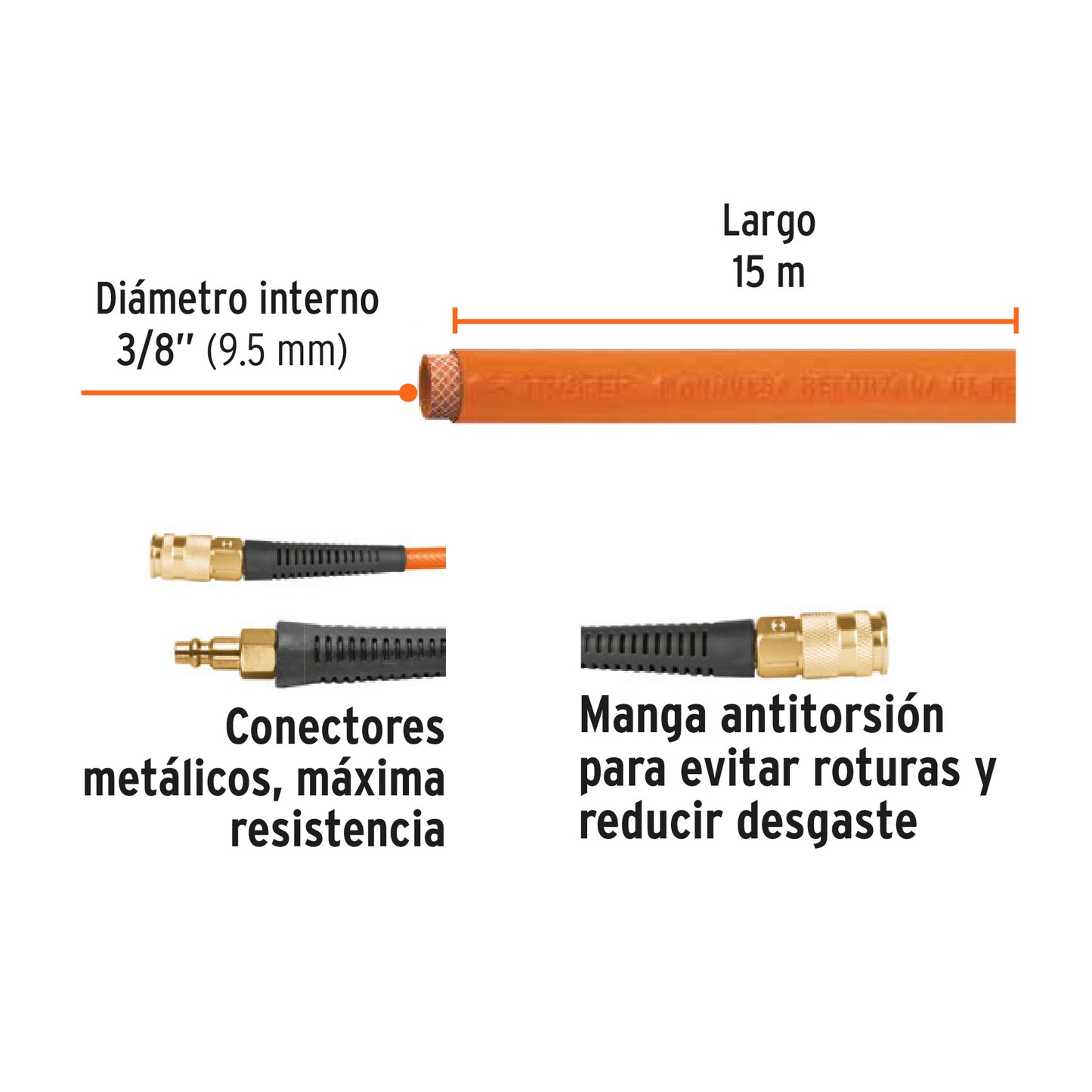 Manguera de PVC, Baja presión para compresor, 15 M, 3/8'' TRUPER