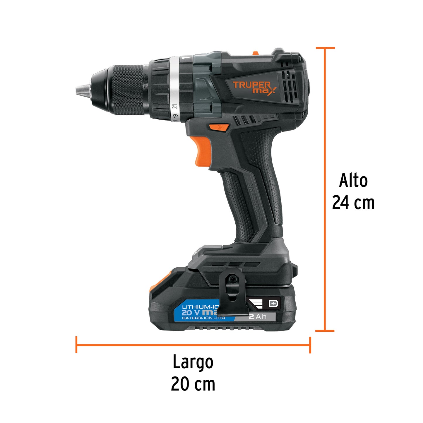 Rotomartillo inalámbrico 1/2", 20V, sin carbones, 2 Baterías TRUPER MAX