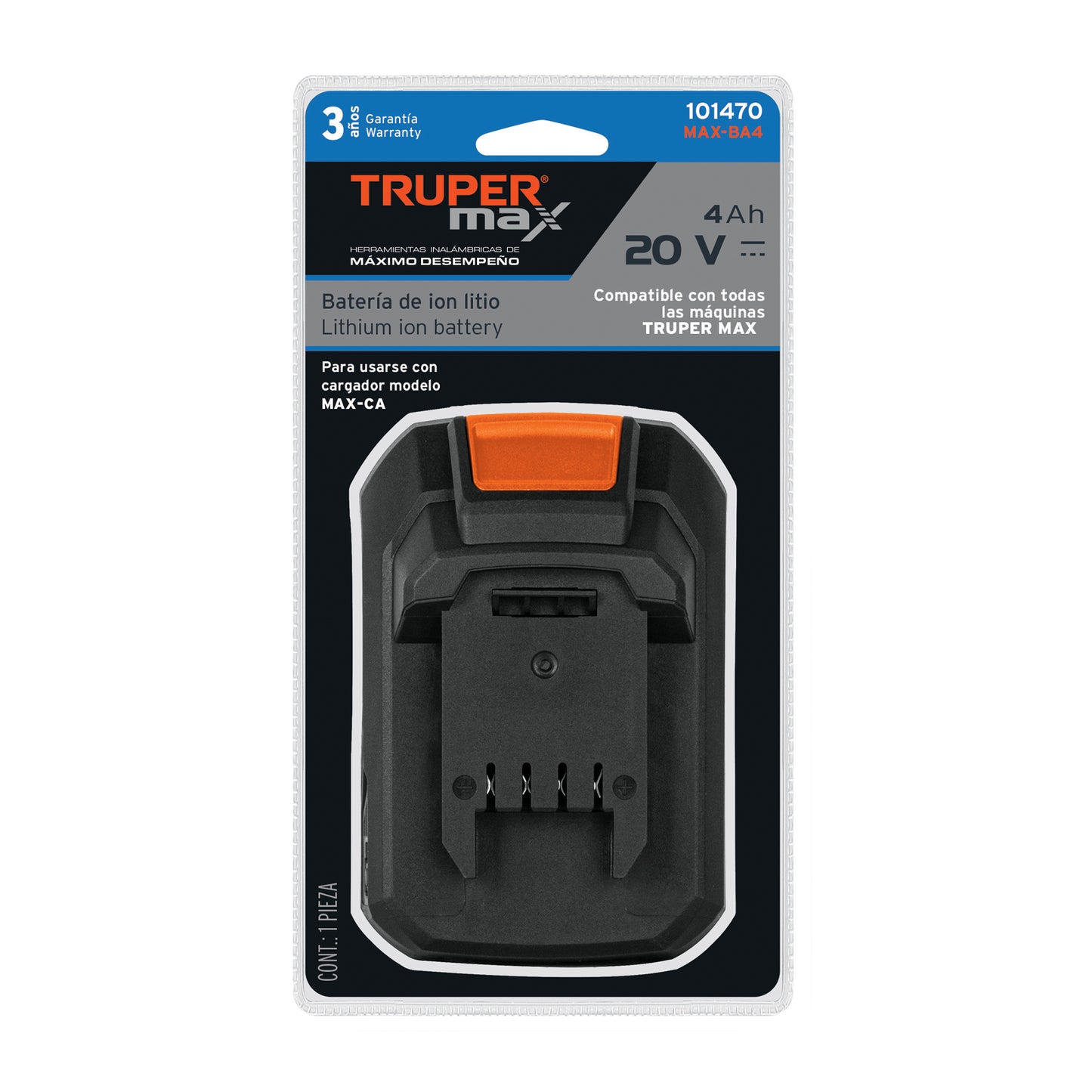 Batería ion litio, 20V, 4 Ah, TRUPER MAX