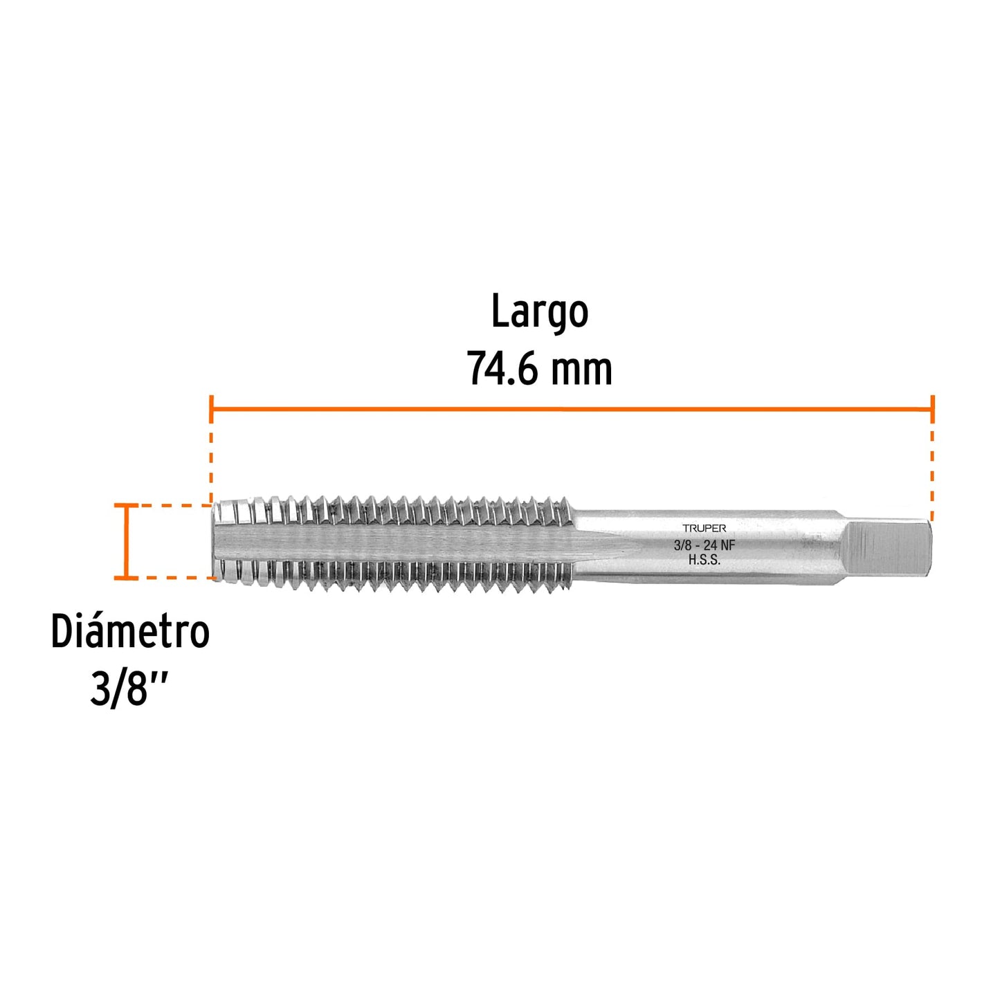 Machuelo semicónico 3/8"x 24 cuerda fina, Truper