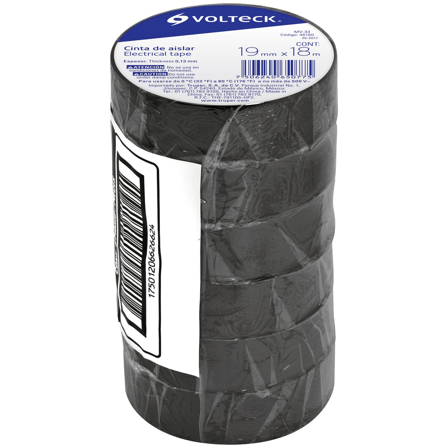 Cinta De Aislar De 18 M X 19 Mm, Negra, Volteck