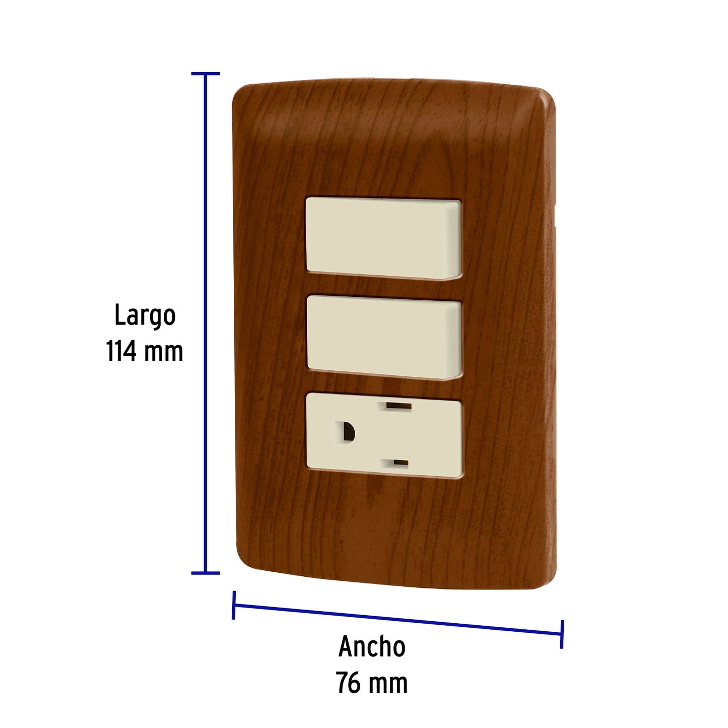 Placa armada contacto 2 interruptores,madera, línea Italiana