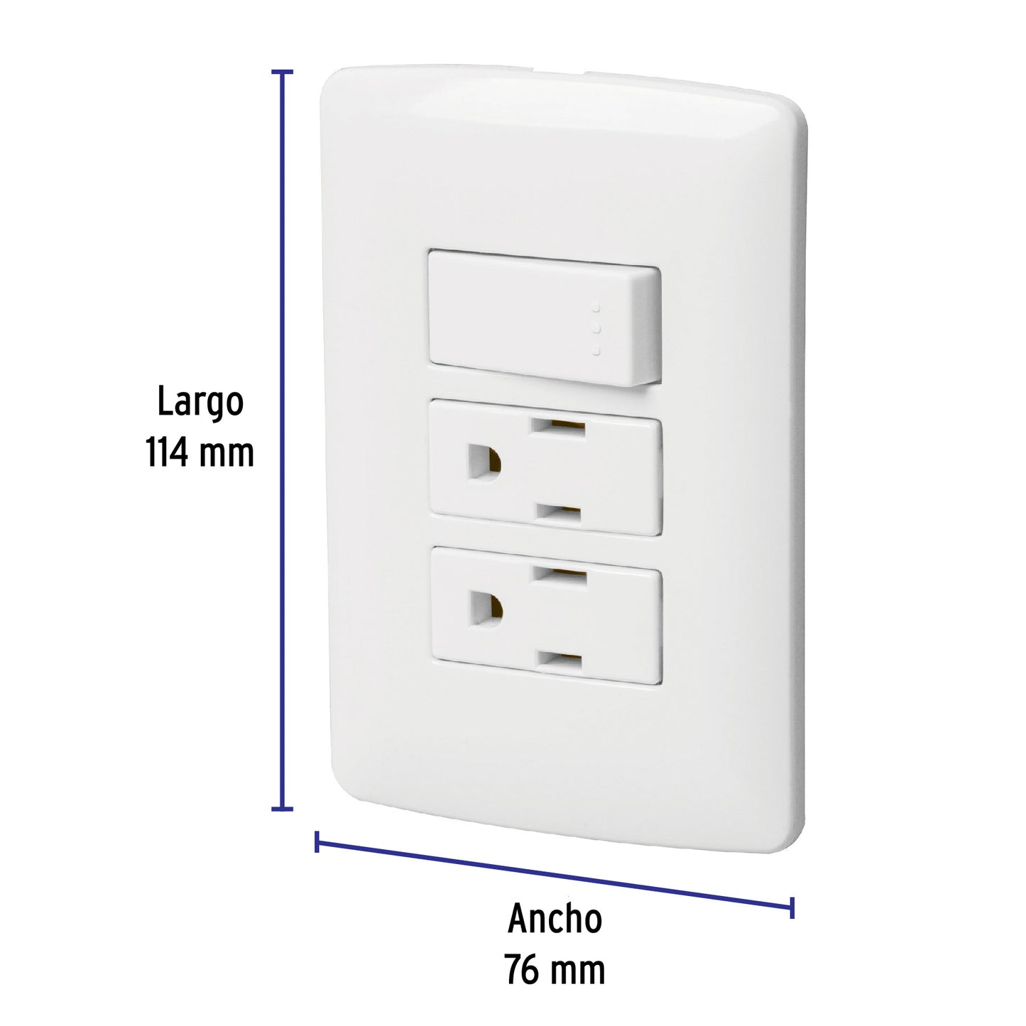 Placa armada 2 contactos e interruptor,blanco,línea Italiana