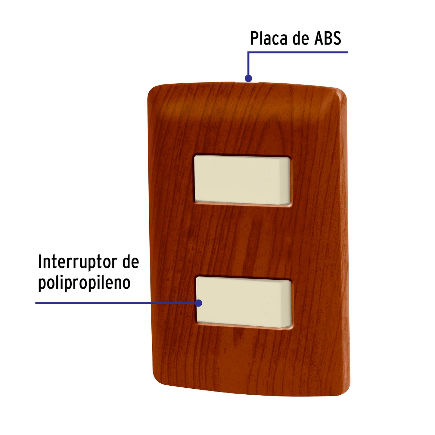Placa Armada 2 Interruptores Sencillos,Madera,Línea Italiana