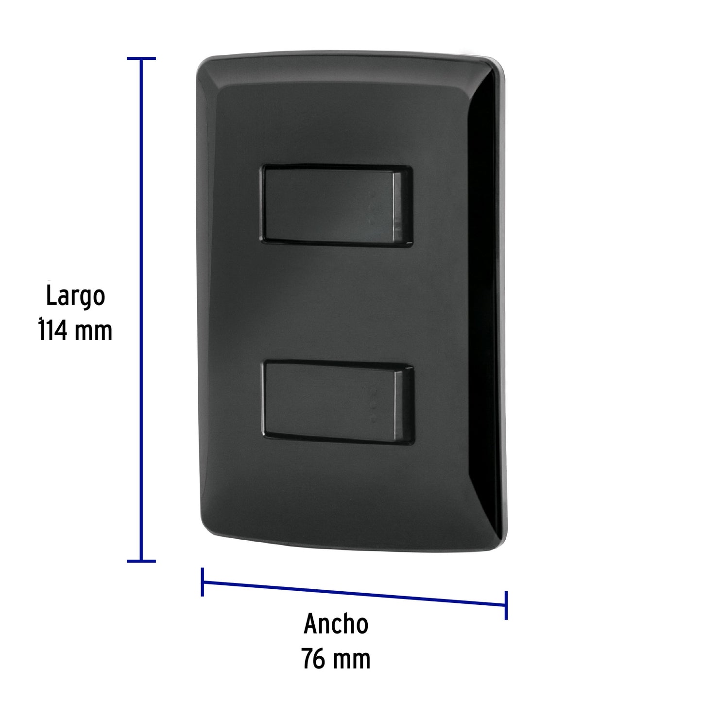 Placa Armada, 2 Interruptores Sencillos,Negro,Línea Italiana