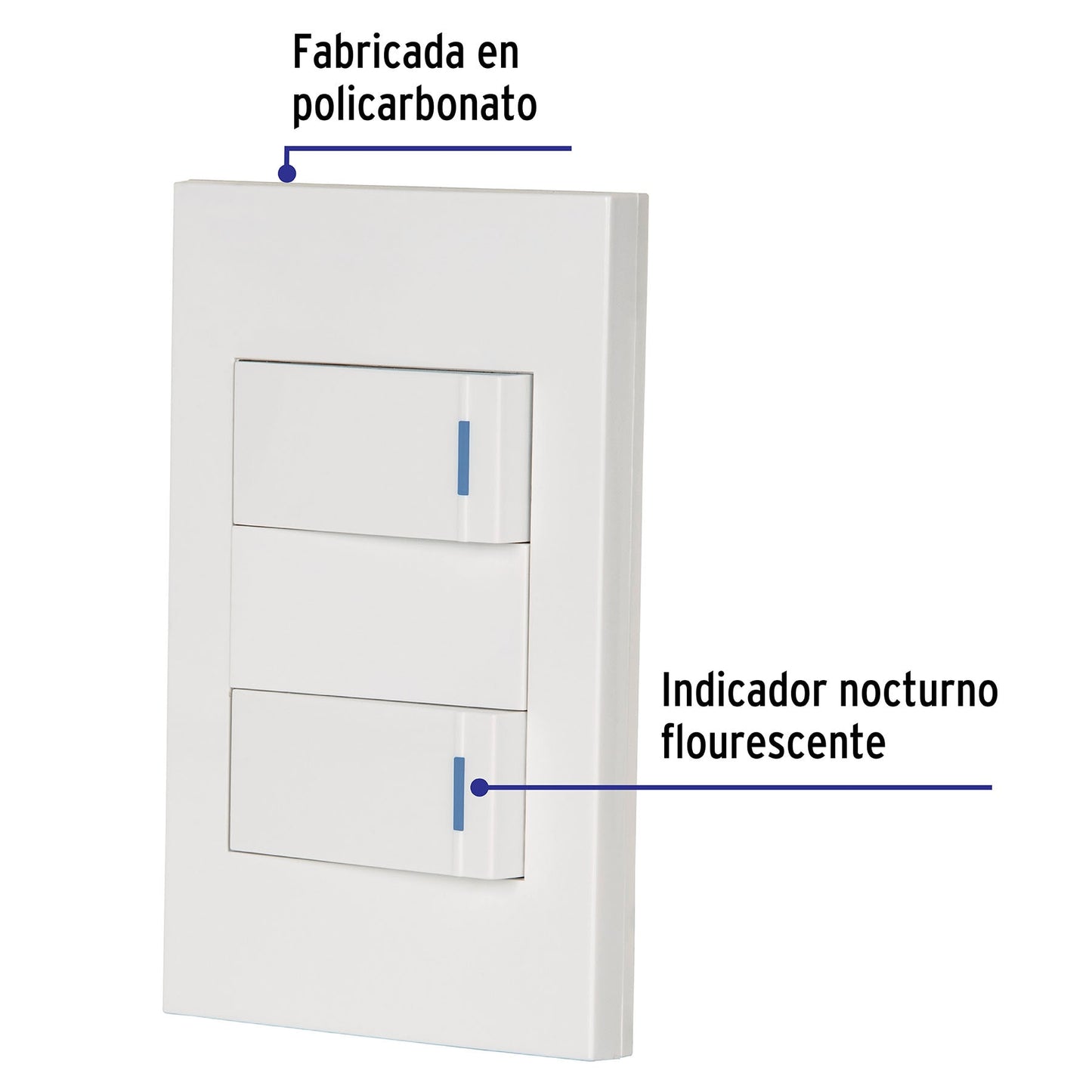 Placa Armada 1 Interruptor, 1 de 3 vías Española, Blanco