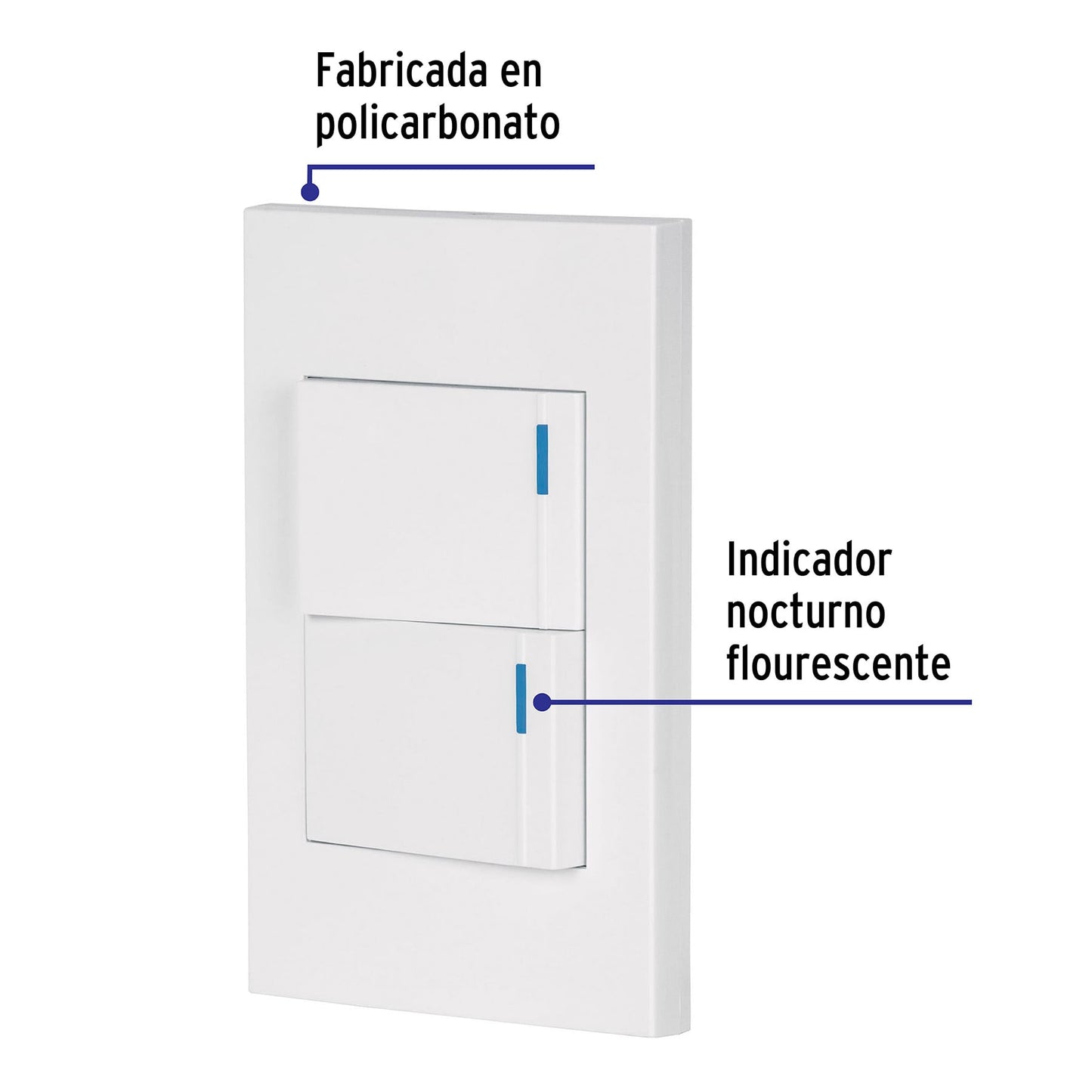 Placa Armada 2 Interruptores, 1.5 Módulos, Española, Blanco