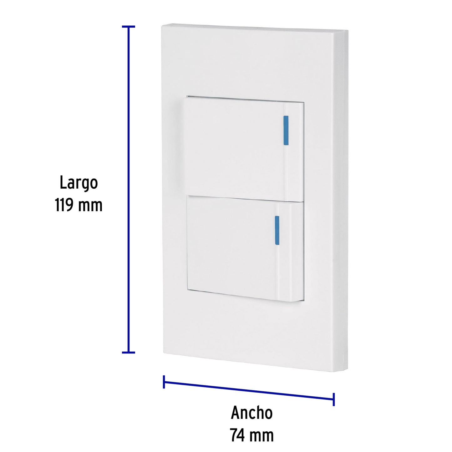 Placa Armada 2 Interruptores, 1.5 Módulos, Española, Blanco