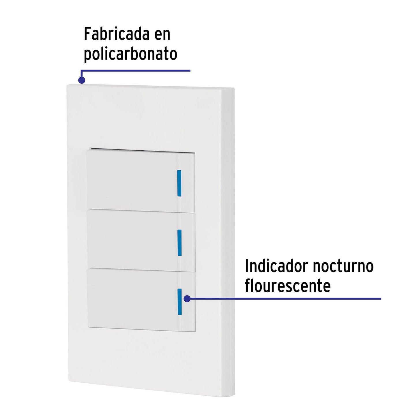Placa Armada 2 Interruptores sencillos y 1 de 3vías, 1 Mod, Española,Blanco