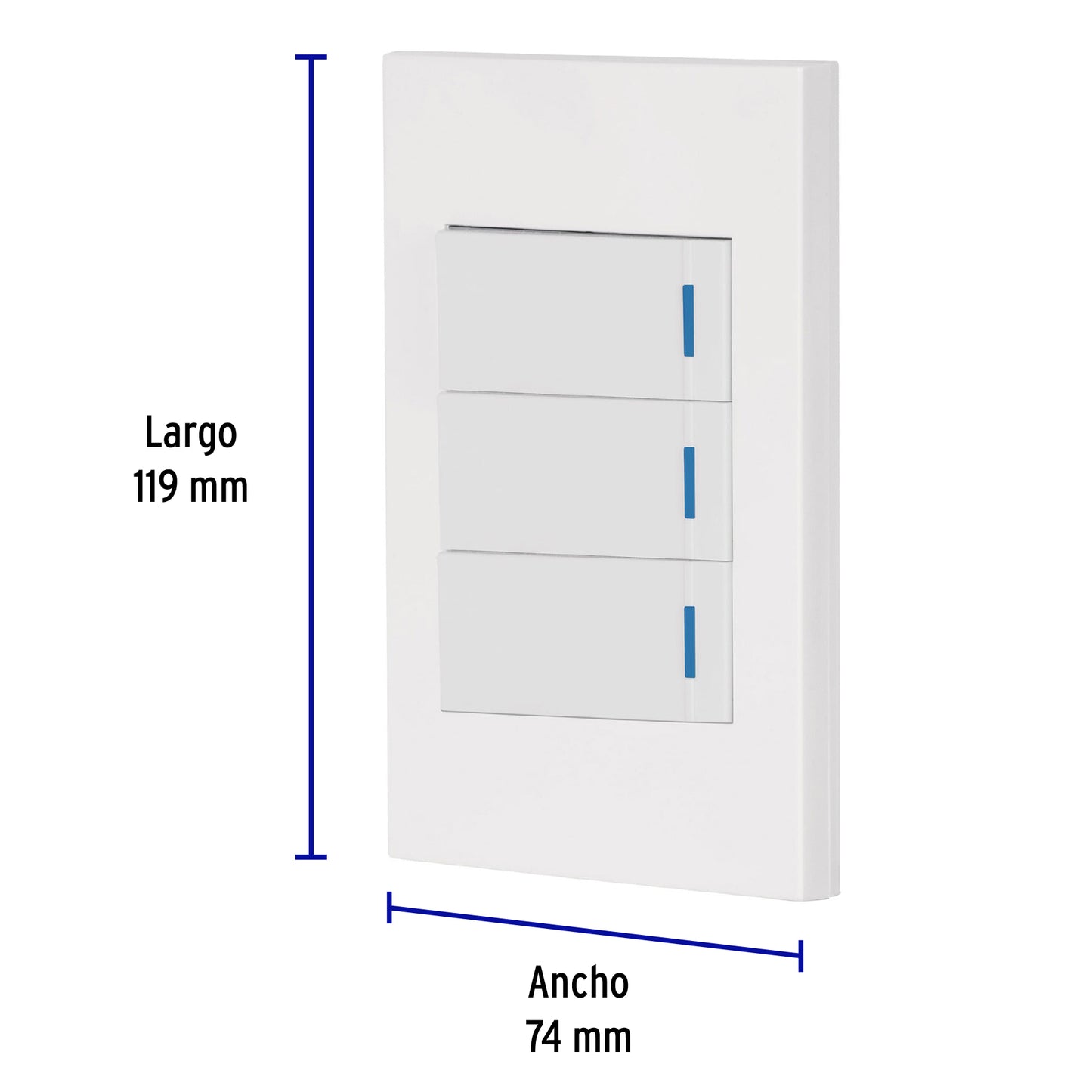 Placa Armada 2 Interruptores sencillos y 1 de 3vías, 1 Mod, Española,Blanco