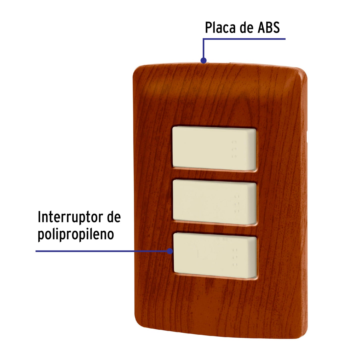Placa Armada 2 Interruptores 1 escalera,Madera,Línea Italiana