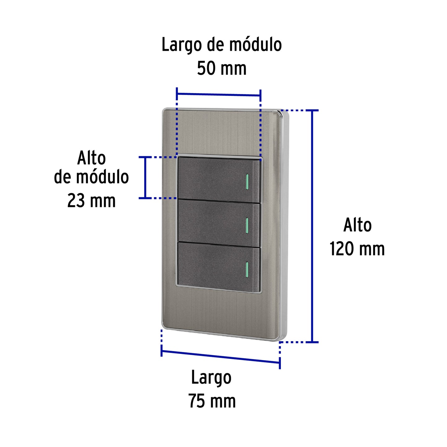 Placa armada acero 2 interruptores 1 de 3 vías 1 mód,Lisboa