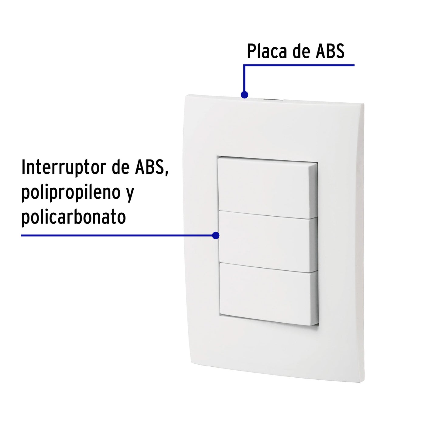 Placa Armada 3 Interruptores Sencillos, Línea Oslo, Blanco