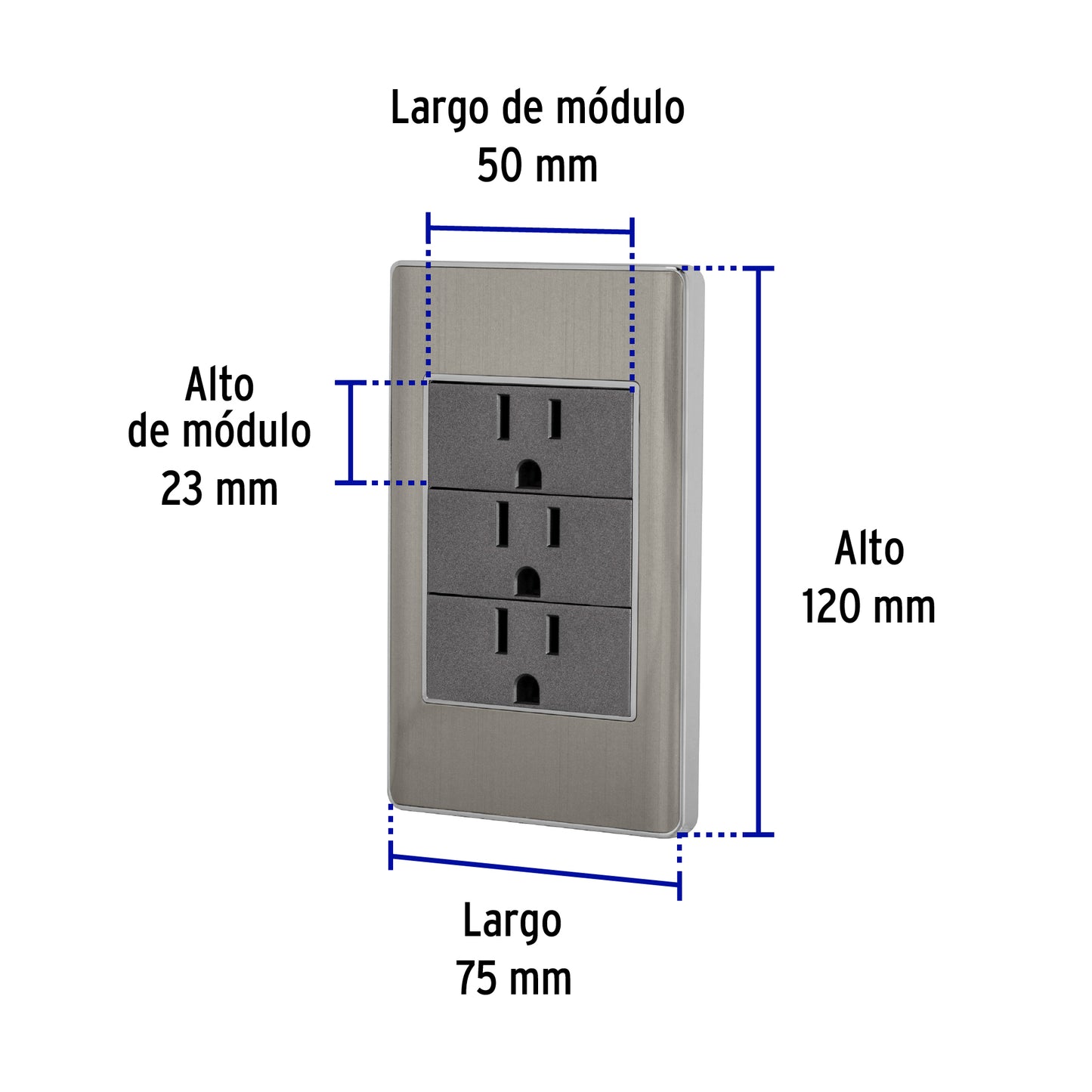 Placa armada acero inox 3 contactos 1 módulo, Lisboa