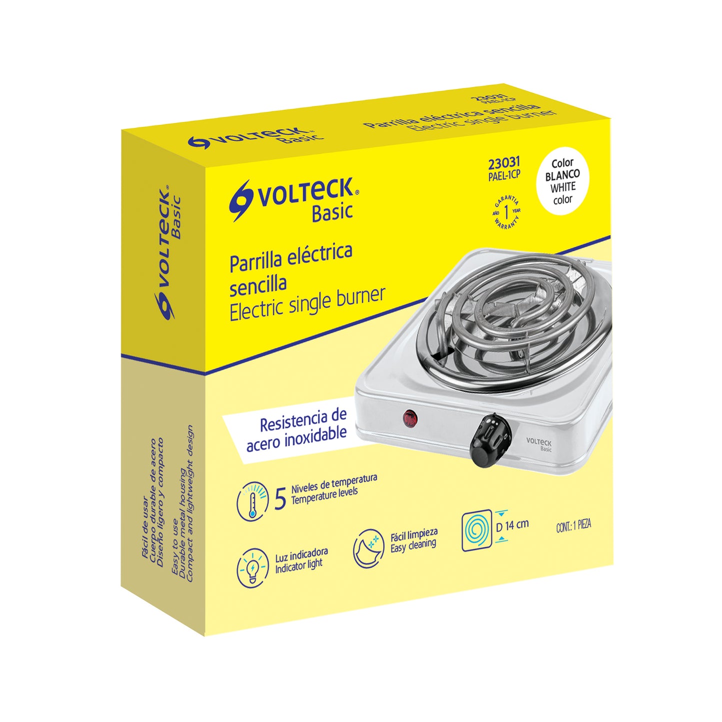 Parrilla Eléctrica 1 Quemador, Cuadrada, Volteck Basic