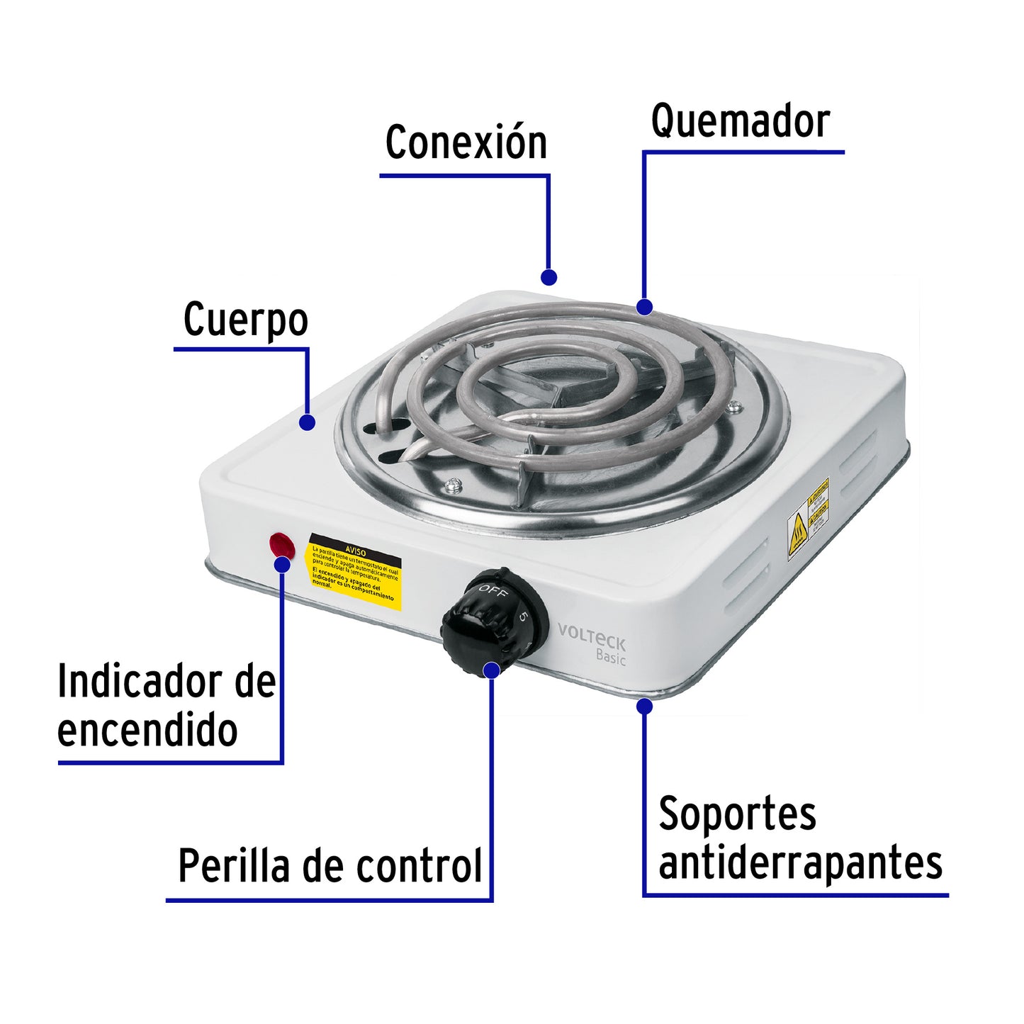 Parrilla Eléctrica 1 Quemador, Cuadrada, Volteck Basic
