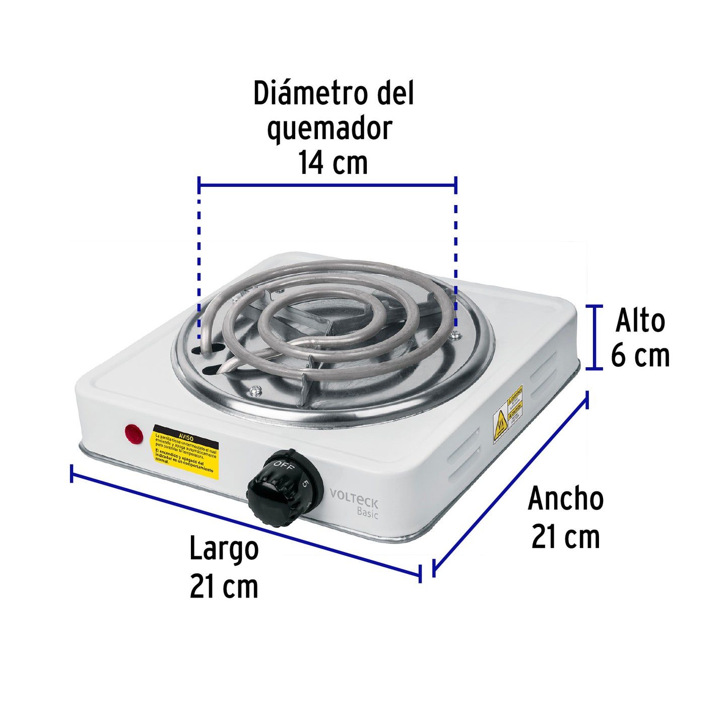 Parrilla Eléctrica 1 Quemador, Cuadrada, Volteck Basic
