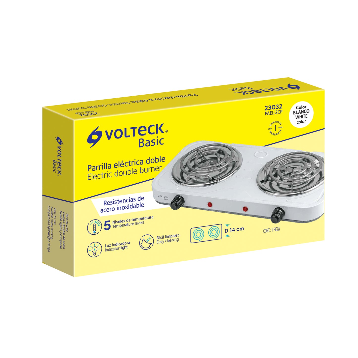 Parrilla Eléctrica 2 Quemadores, Rectangular, Volteck Basic