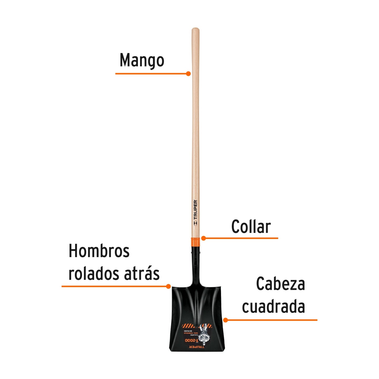 Pala cuadrada T-2000, mango largo 45'', TRUPER