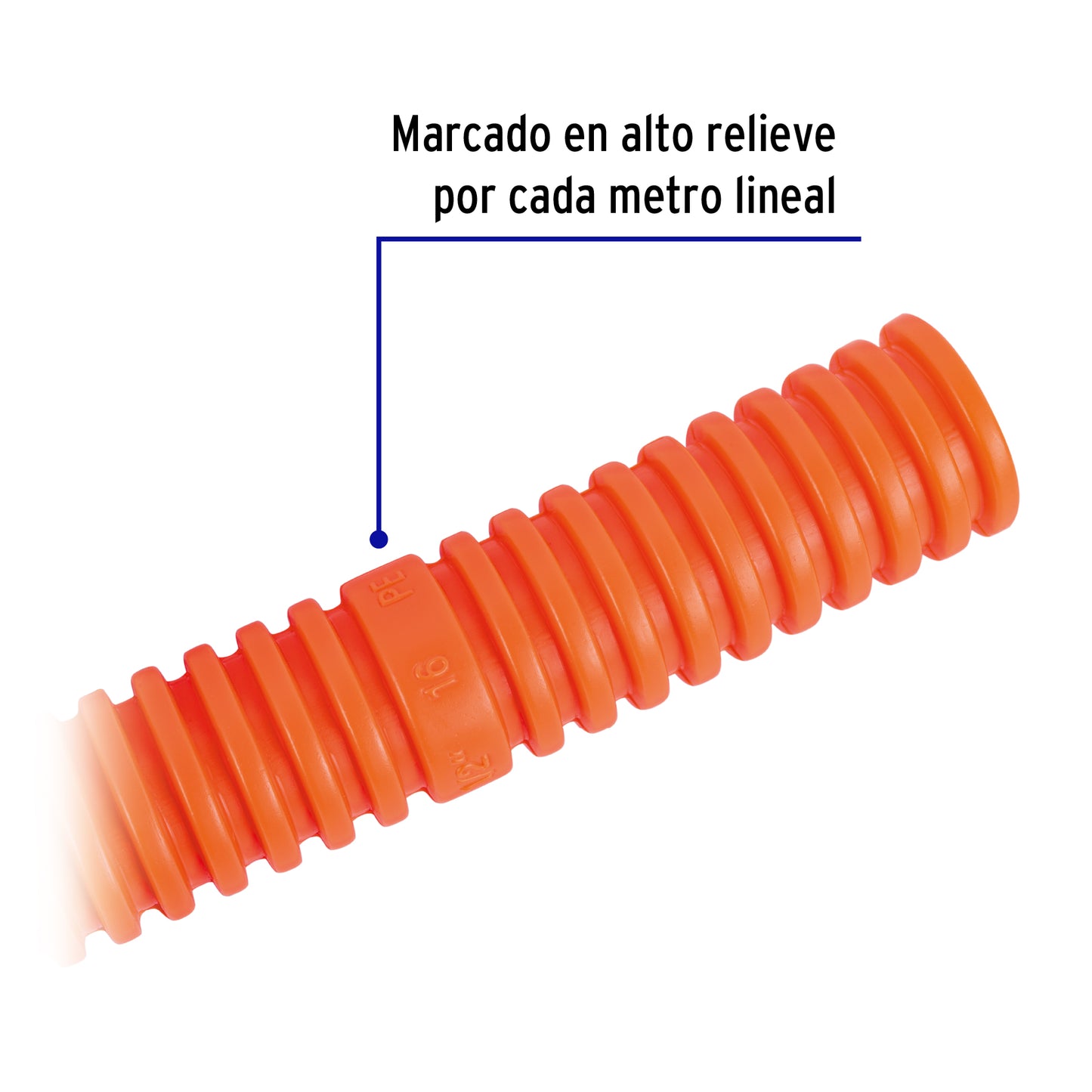Metro de poliducto 3/4" corrugado flex. s/guía, rollo 50 m