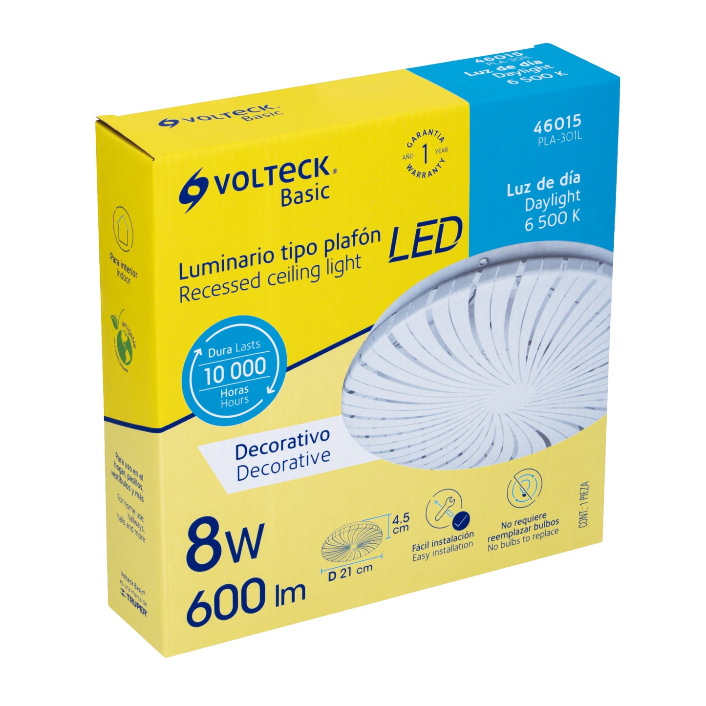 Luminario LED 8 W tipo plafón decorativo luz de día, VOLTECK