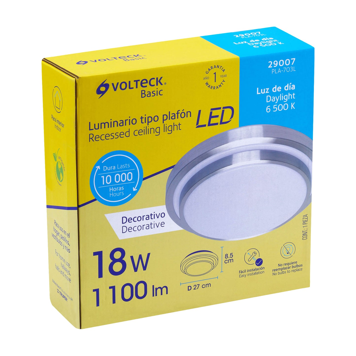 Luminario Led 18 W Plafón Decorativo Metálico Luz Día, Basic