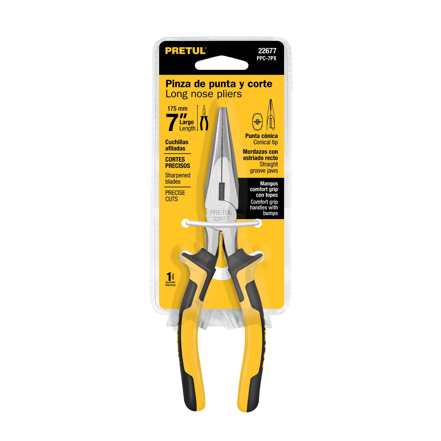 Pinza de punta y corte de 7" Mango comfort grip PRETUL