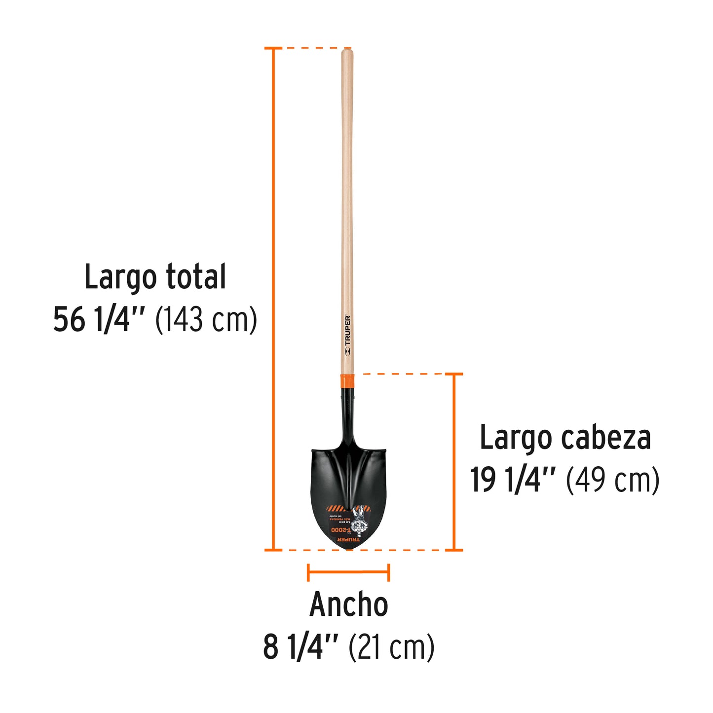 Pala redonda T-2000, mango largo 45'', TRUPER