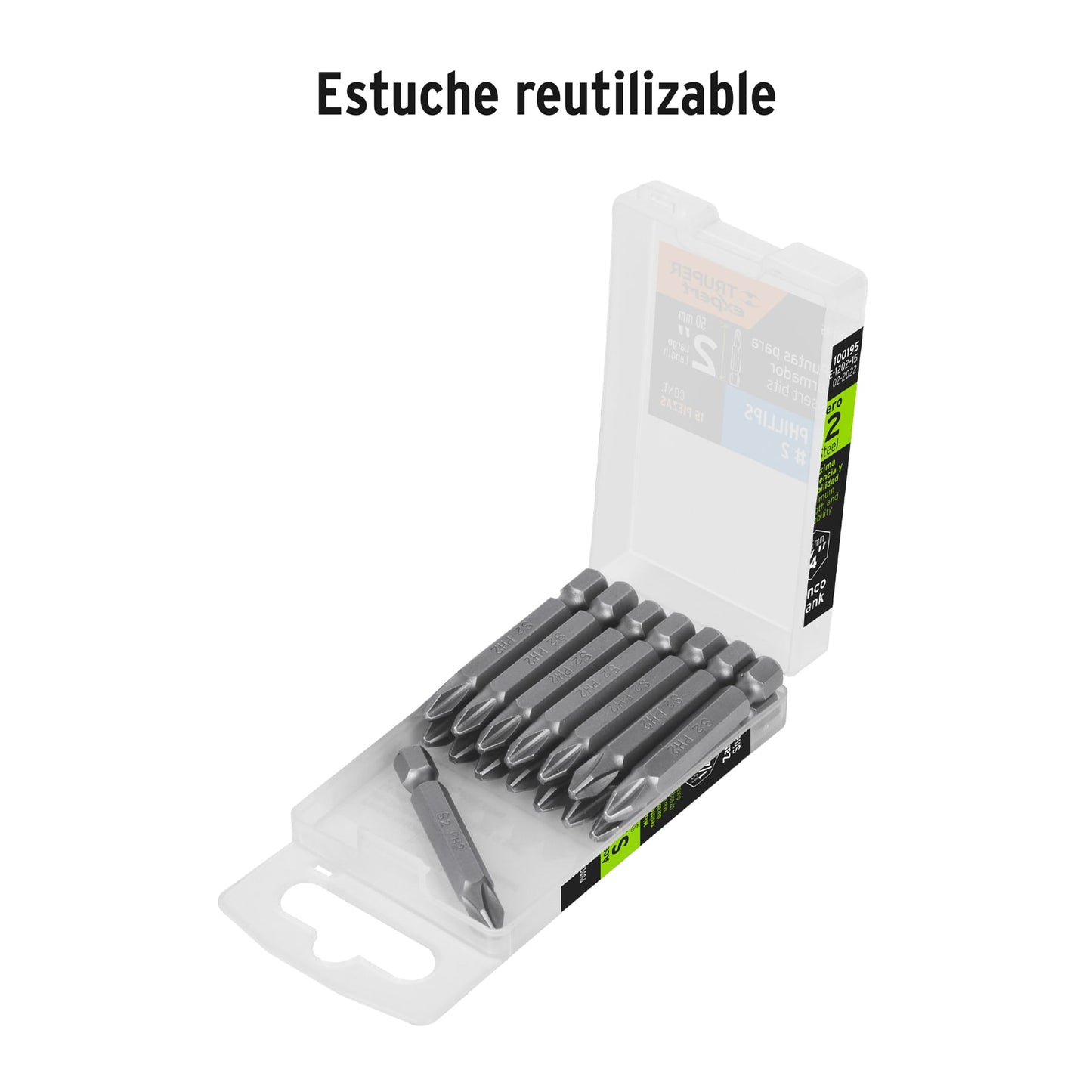 Estuche con 15 puntas de cruz PH2 largo 2", Truper Expert