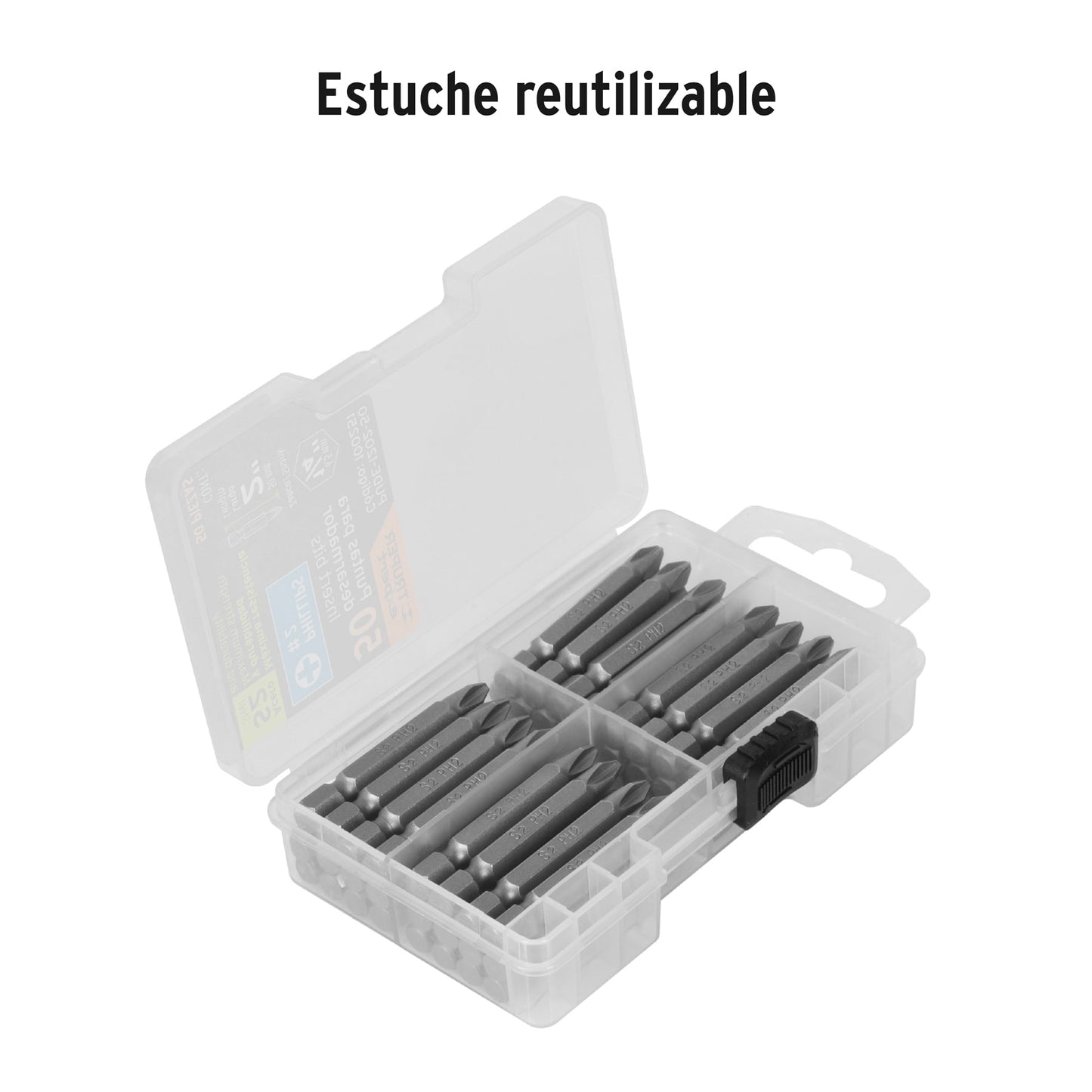 Estuche con 50 puntas de cruz PH2 largo 2", Truper Expert
