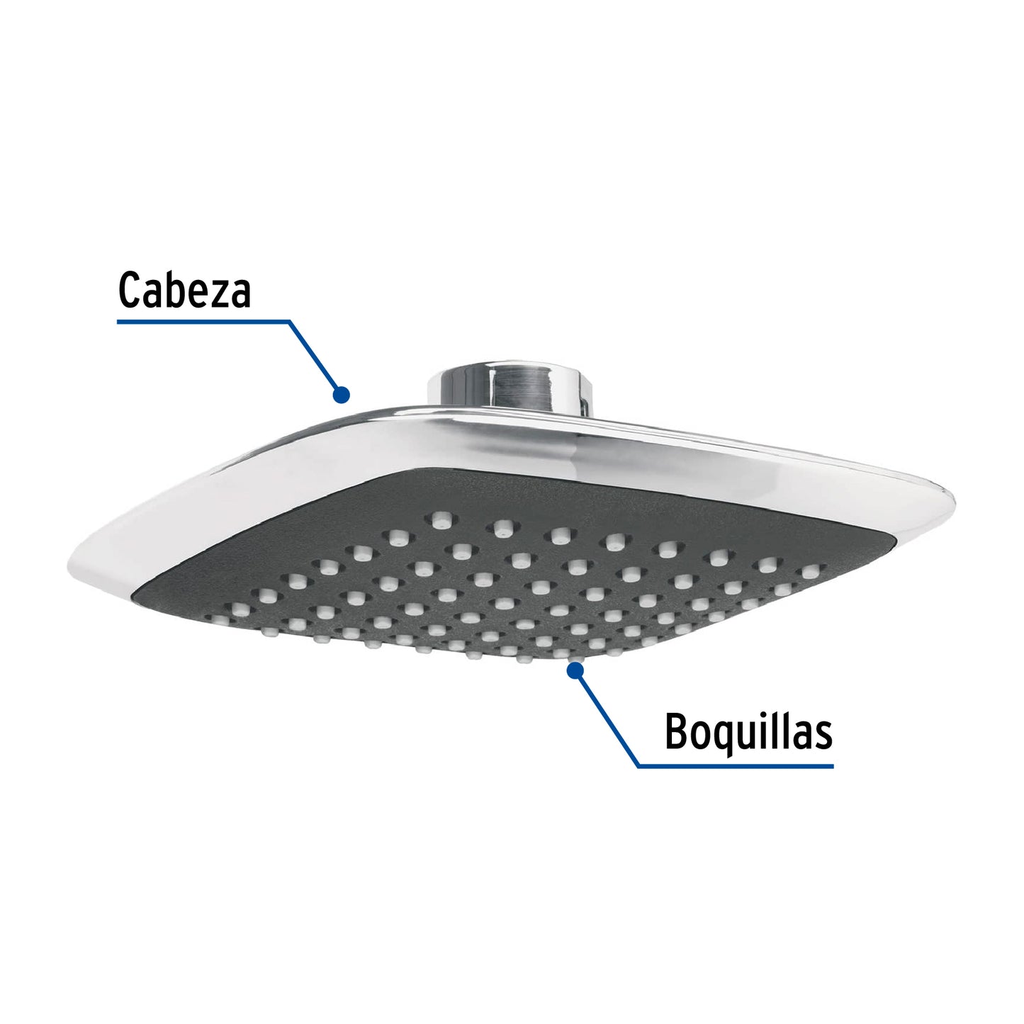 Regadera cuadrada plato ancho 6" gris-cromo, sin brazo,Foset
