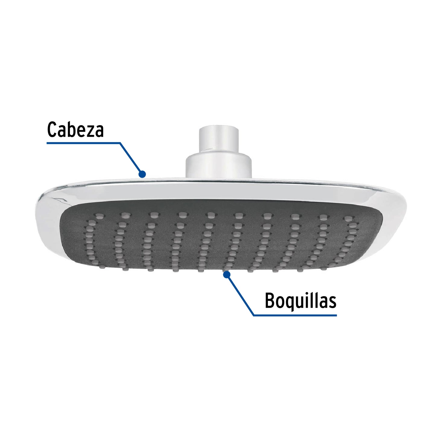 Regadera cuadrada plato ancho 8" gris-cromo, sin brazo,Foset