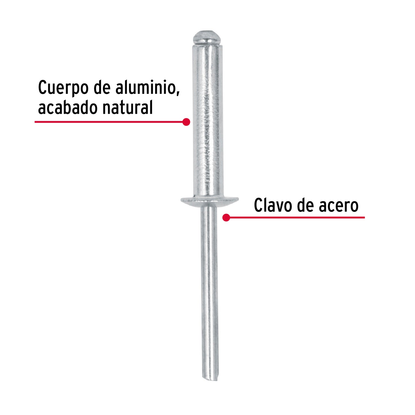Bolsa con 50 remaches 3/16" x 3/4" de aluminio, ala 3/8"