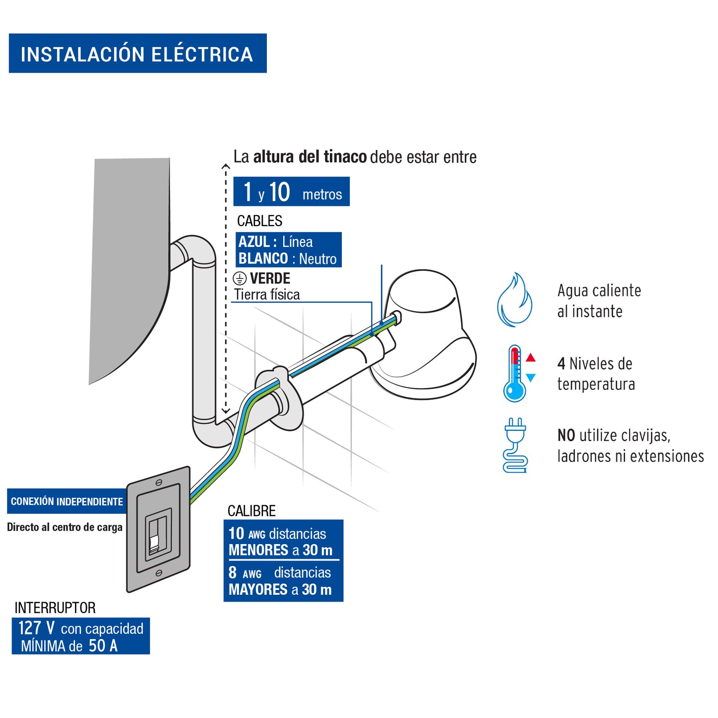Regadera eléctrica, 4 temperaturas, 14.5cm, blanca, FOSET