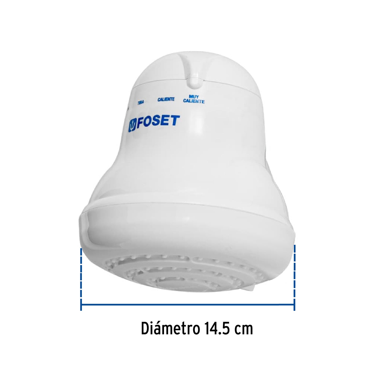 Regadera eléctrica, 4 temperaturas, 14.5cm, blanca, FOSET